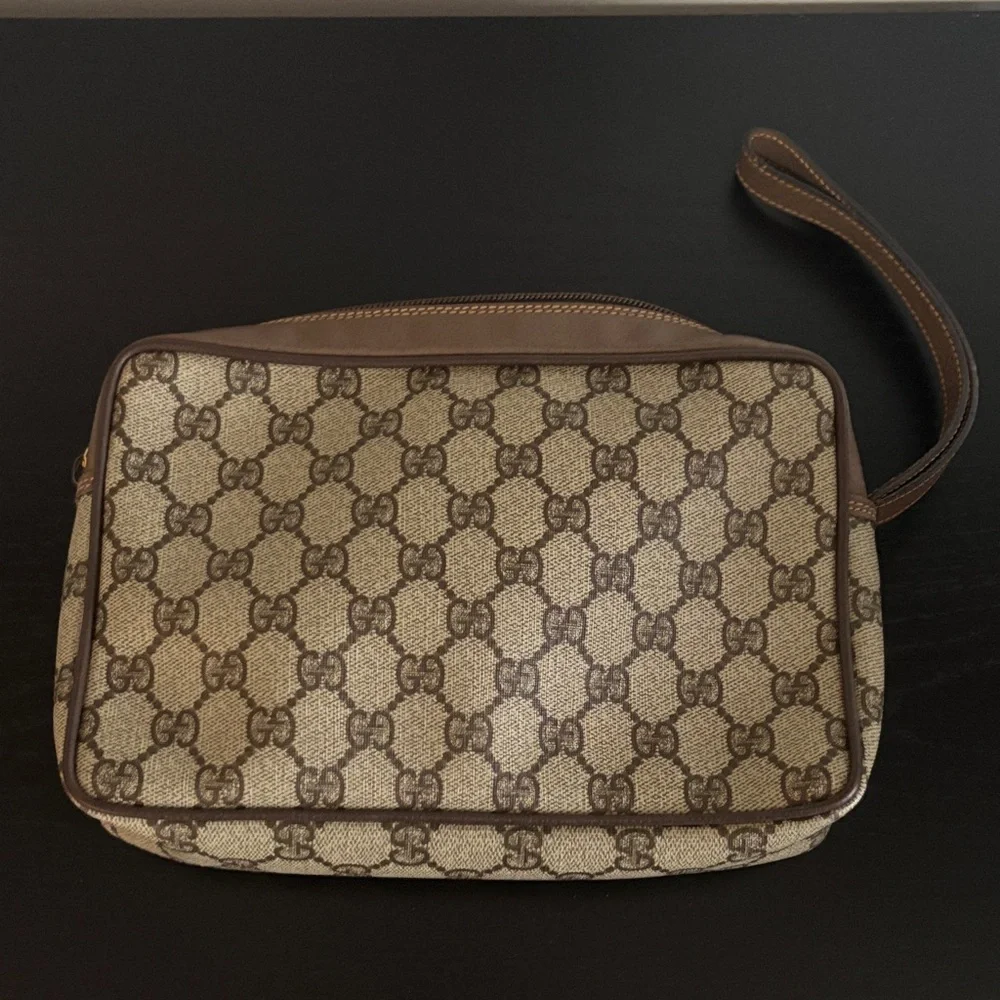 Gucci Beige and Brown Monogram Wristlet Pouch - Picture 7 of 9